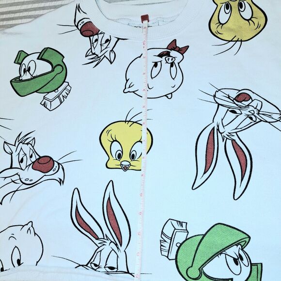 LOONEY TUNES CROPPED SWEATSHIRT WOMENS JUNIORS SIZE XS RAW EDGE MARVIN PORKY PIG - Picture 4 of 4